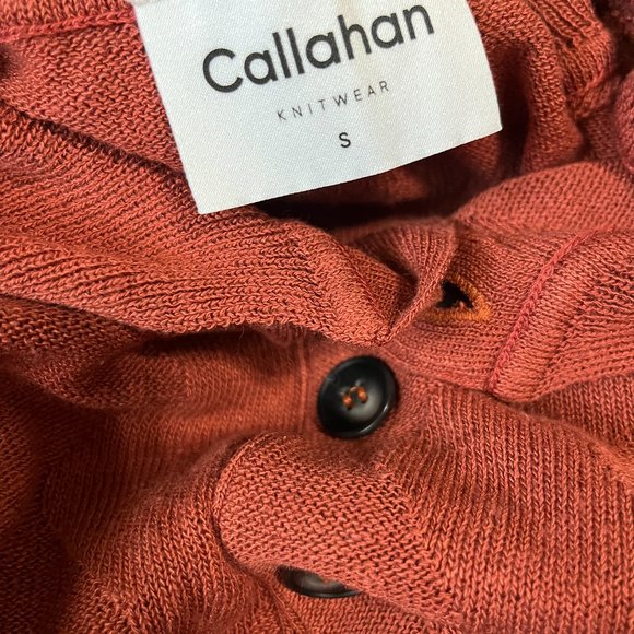Callahan Revolve Textured Knit Sweater Collared Rust Fall LINEN Blend Pullover - Picture 6 of 8